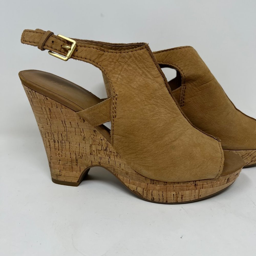 FRANCO SARTO Tan Suede Leather Wedge 5" Heel Open Toe Sandal Size 9.5M - Picture 4 of 16